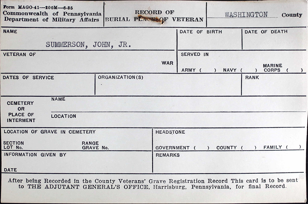 veteran burial card